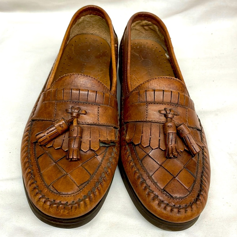Earth shoe leather no string tassel loafers men sz 8-d